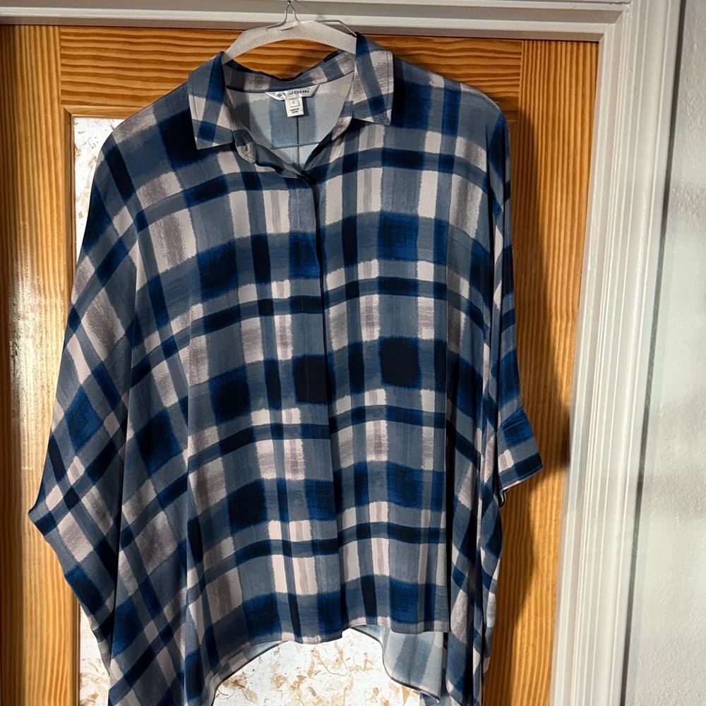 ST JOHN - Blue and White Checkered Blouse